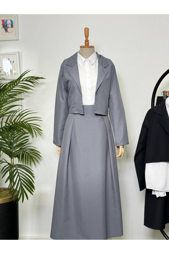 4408 - Gömlek Ceket Tesettür Takım Gri̇-I2