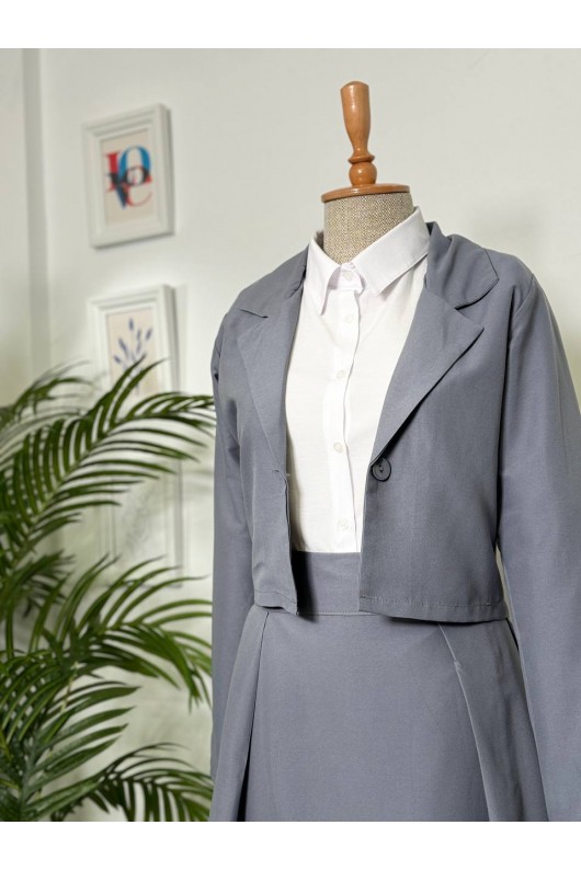 4408 - Gömlek Ceket Tesettür Takım Gri̇-I2