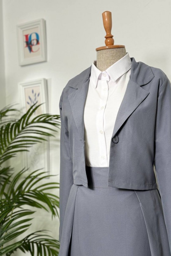 4408 - Gömlek Ceket Tesettür Takım Gri̇-I2