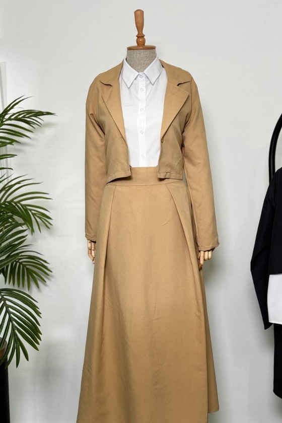 4408 - Gömlek Ceket Tesettür Takım Camel-I2