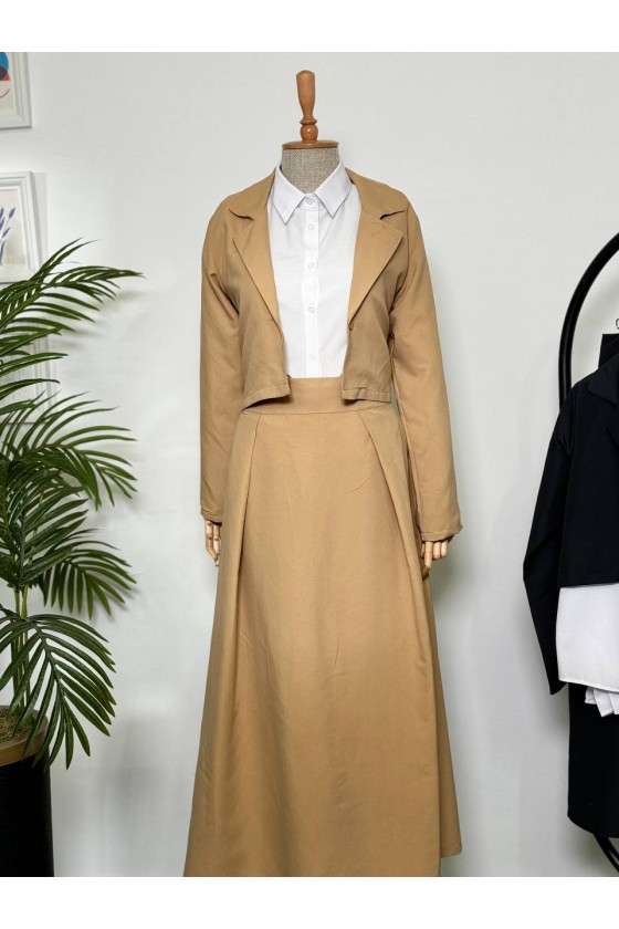 4408 - Gömlek Ceket Tesettür Takım Camel-I2