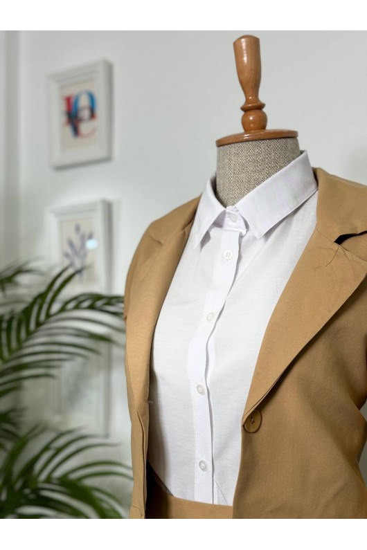 4408 - Gömlek Ceket Tesettür Takım Camel-I2