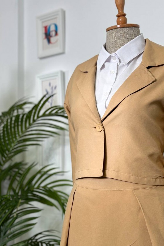 4408 - Gömlek Ceket Tesettür Takım Camel-I2