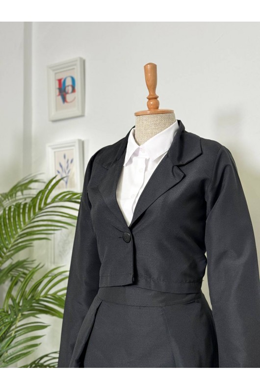4408 - Gömlek Ceket Tesettür Takım Si̇yah-I2 4408 - Gömlek Ceket Tesettür Takım Si̇yah-I2