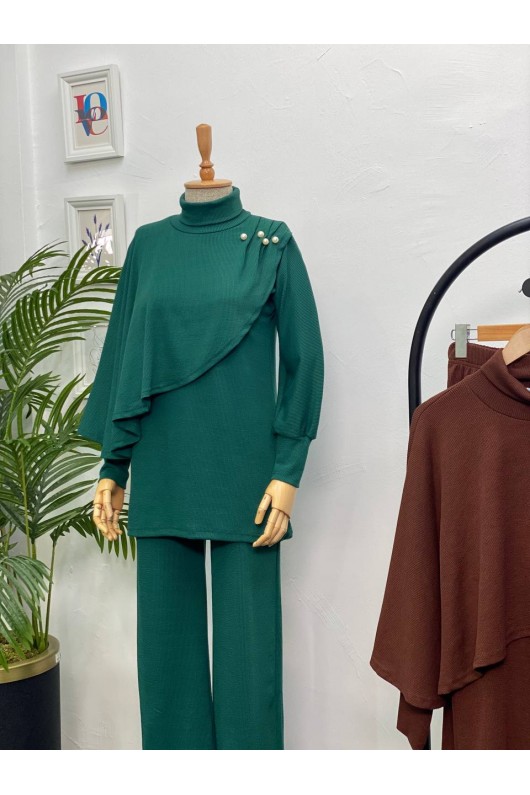 4448 - Yarım Boğazlı Tesettür Takım Yeşi̇l-H10