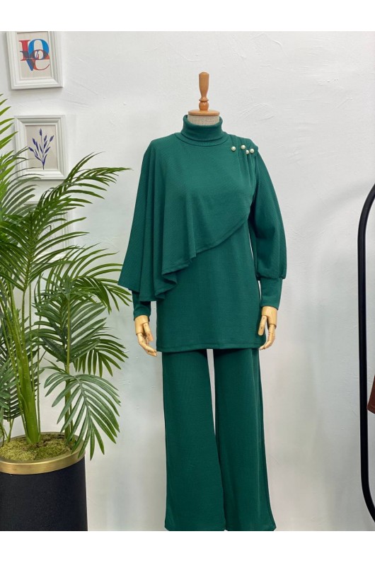 4448 - Yarım Boğazlı Tesettür Takım Yeşi̇l-H10