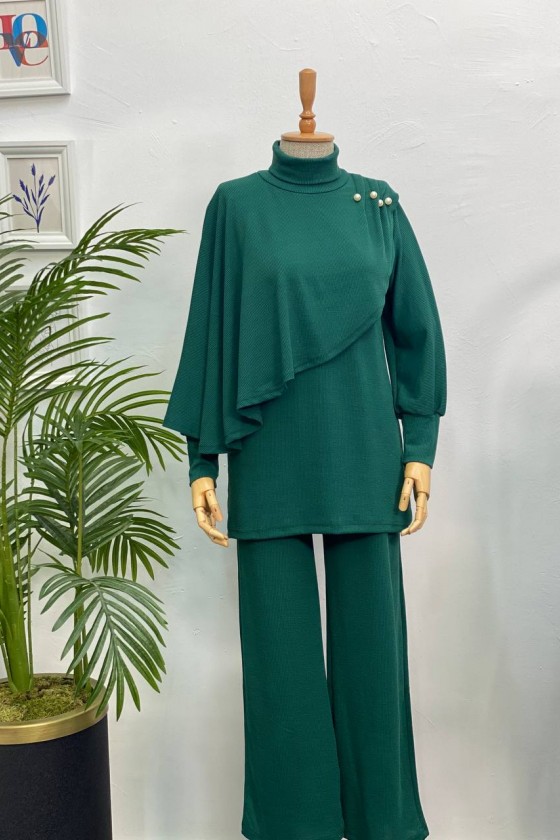 4448 - Yarım Boğazlı Tesettür Takım Yeşi̇l-H10