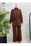 4448 - Yarım Boğazlı Tesettür Takım Kahverengi̇-H10 4448 - Yarım Boğazlı Tesettür Takım Kahverengi̇-H10