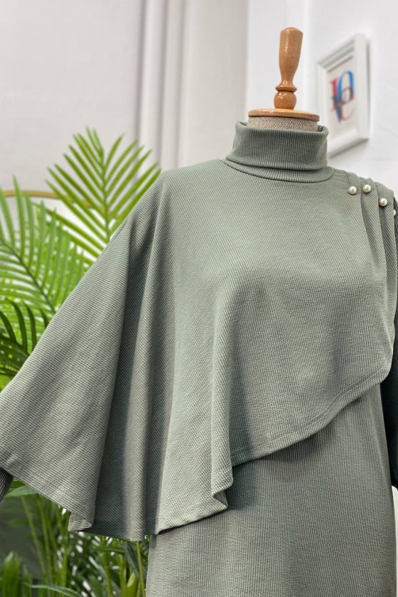 4448 - Yarım Boğazlı Tesettür Takım Mi̇nt Yeşi̇li̇-H10