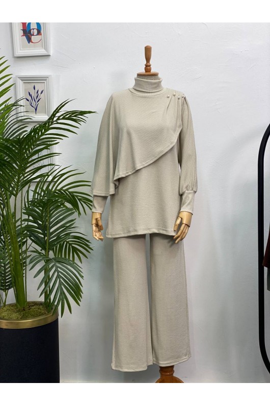 4448 - Yarım Boğazlı Tesettür Takım Taş-H10