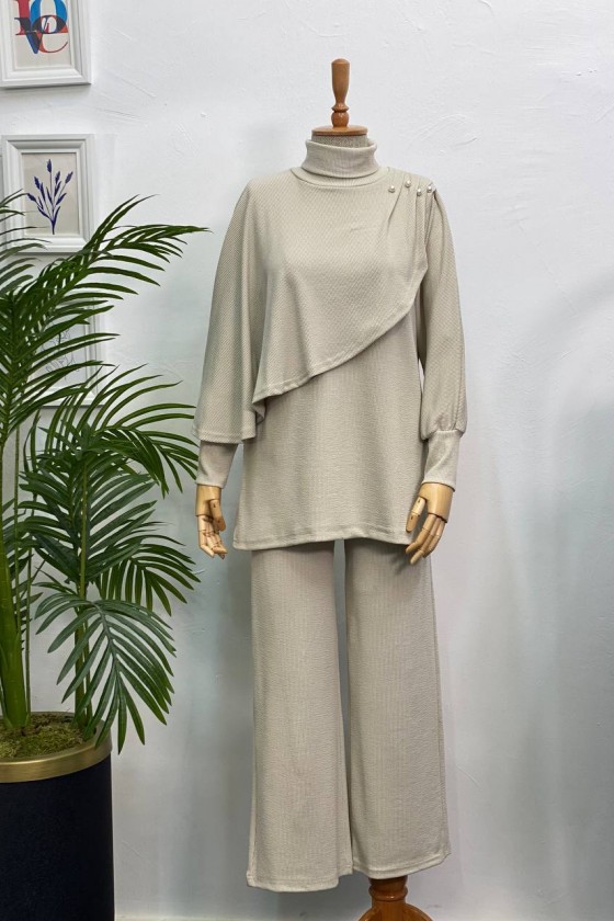 4448 - Yarım Boğazlı Tesettür Takım Taş-H10