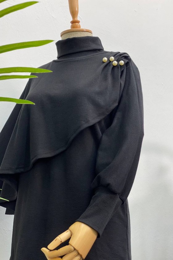 4448 - Yarım Boğazlı Tesettür Takım Si̇yah-H10