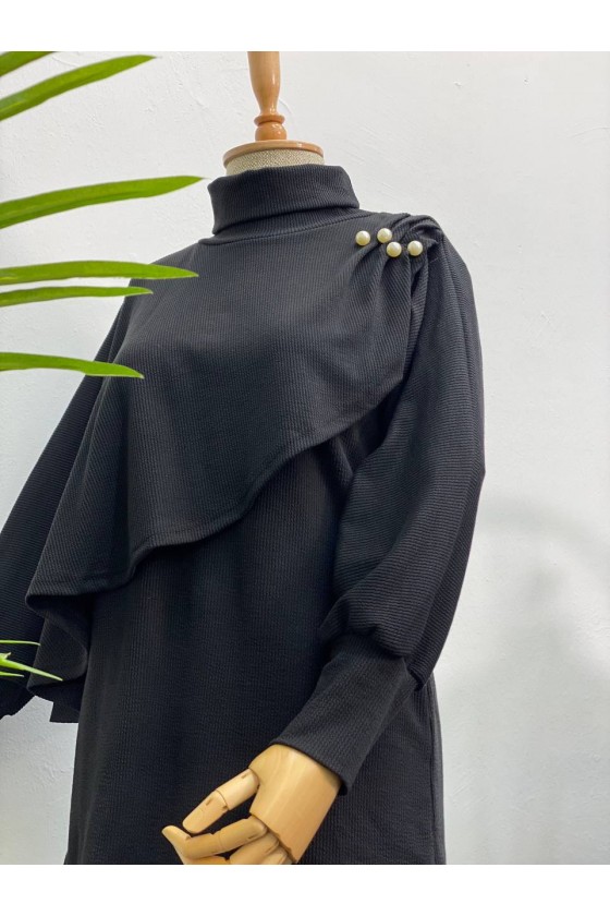 4448 - Yarım Boğazlı Tesettür Takım Si̇yah-H10