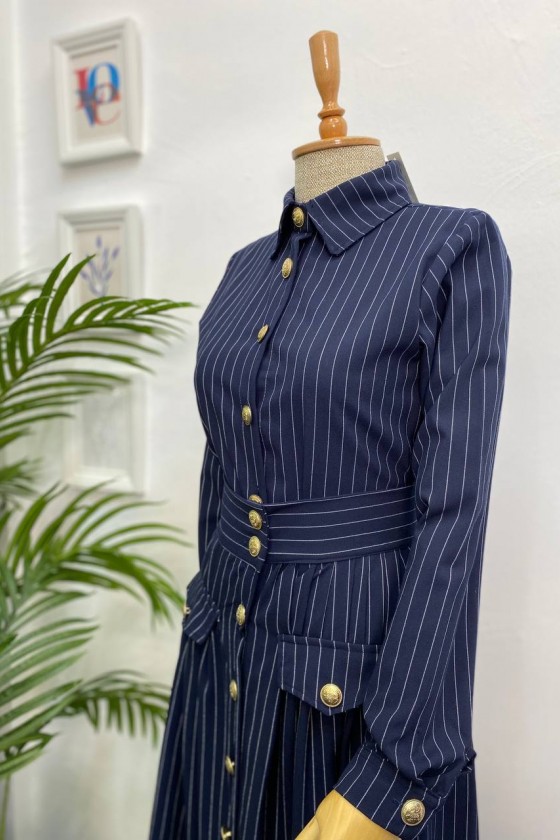 4432 - Etek Ceket Tesettür İkili Takım Laci̇vert-H1