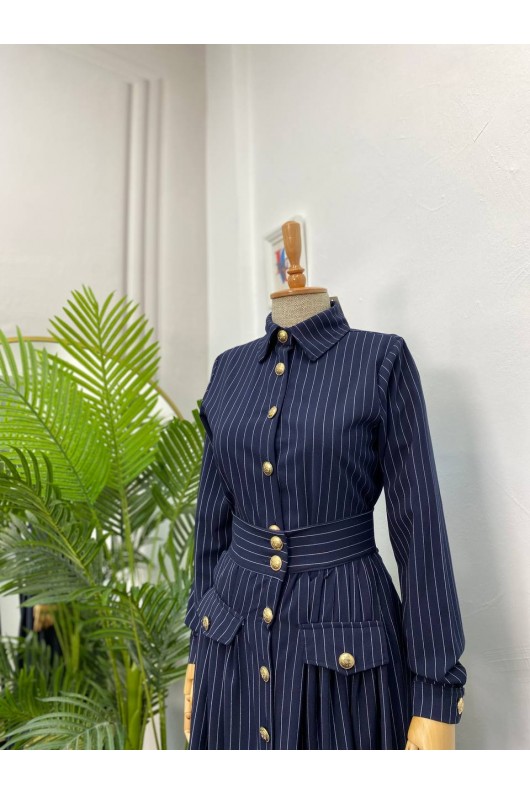 4432 - Etek Ceket Tesettür İkili Takım Laci̇vert-H1