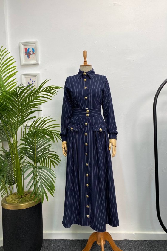 4432 - Etek Ceket Tesettür İkili Takım Laci̇vert-H1