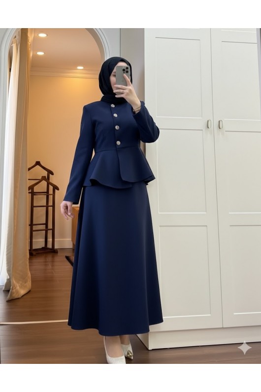 4521 - Krep Kumaş İkili Tesettür Takım Laci̇vert-A6