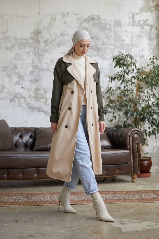 8858 - İki Renk Trençkot Haki̇-E3