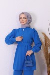 7628 - Taş Detaylı Tesettür Takım Mavi̇-B6