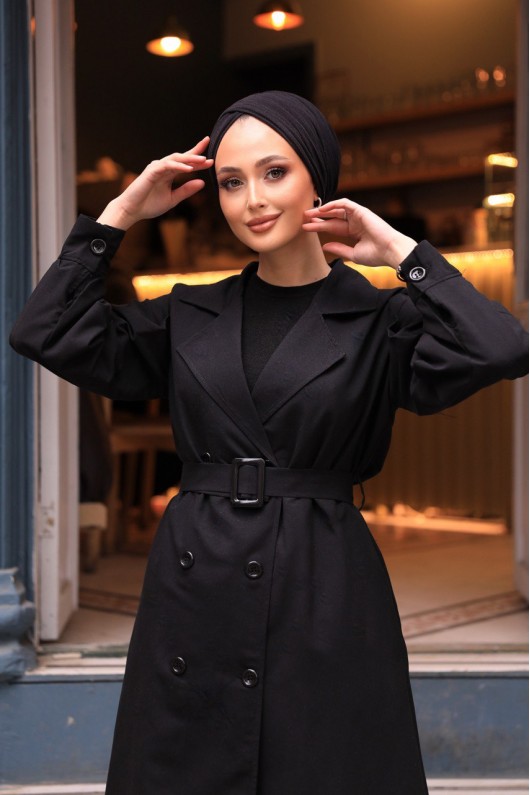 1995 - Tesettür Trençkot Si̇yah-F4