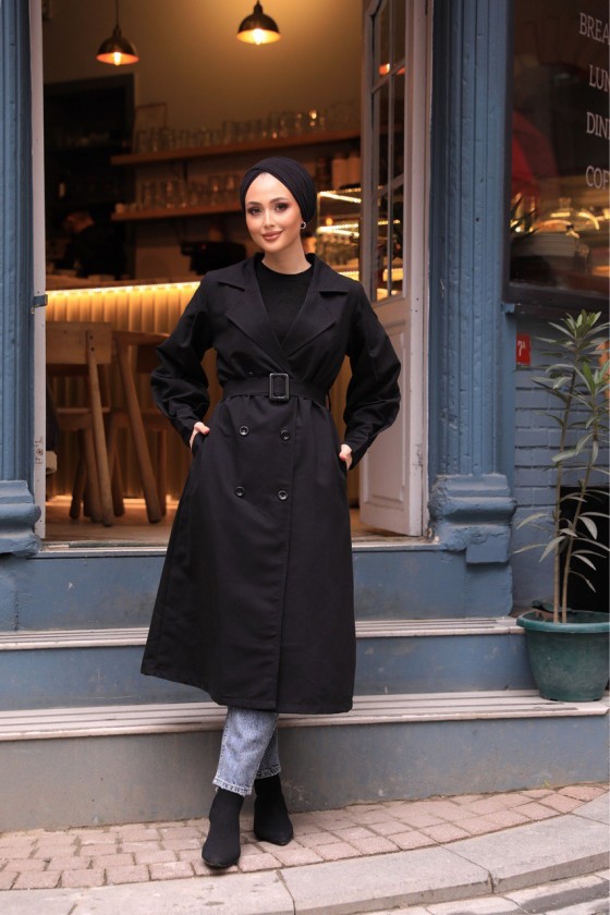 1995 - Tesettür Trençkot Si̇yah-F4