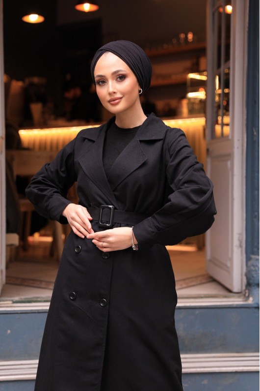 1995 - Tesettür Trençkot Si̇yah-F4