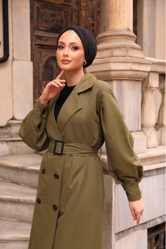 1995 - Tesettür Trençkot Haki̇-F4