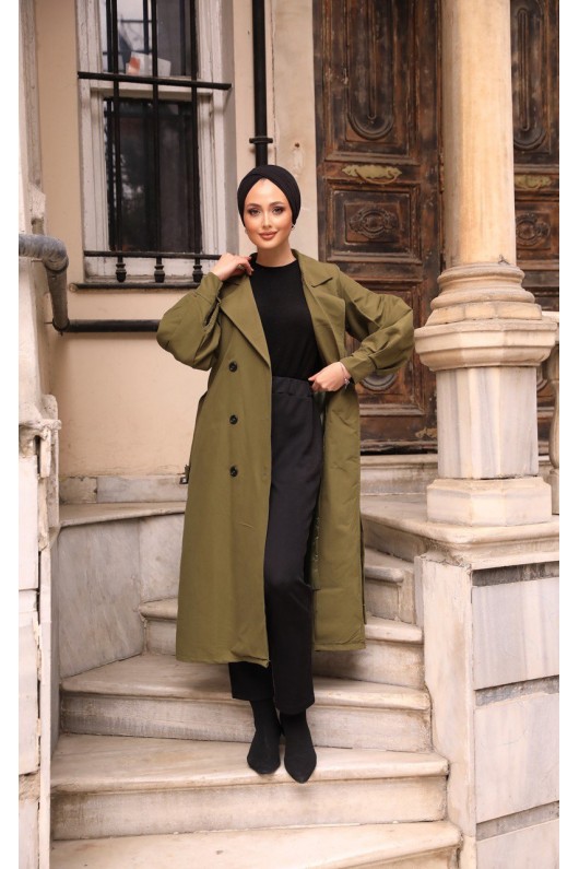 1995 - Tesettür Trençkot Haki̇-F4
