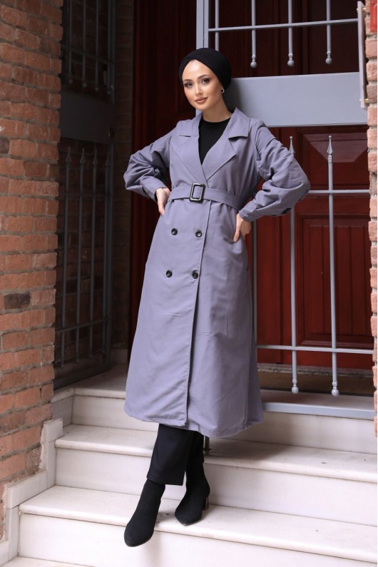 1995 - Tesettür Trençkot Gri̇-F4