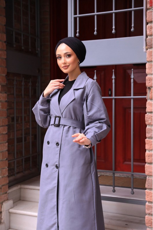 1995 - Tesettür Trençkot Gri̇-F4