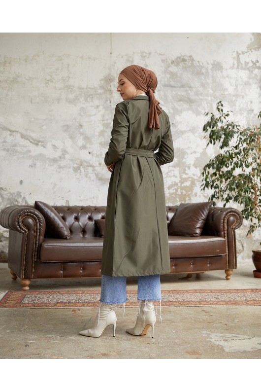 3000 - Tesettür Trençkot Haki̇-F5