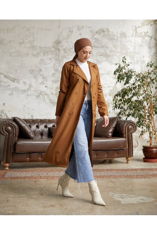 3000- Tesettür Trençkot Taba-F5 3000- Tesettür Trençkot Taba-F5