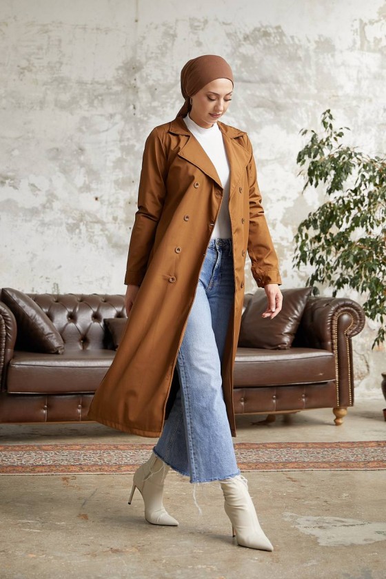 3000- Tesettür Trençkot Taba-F5