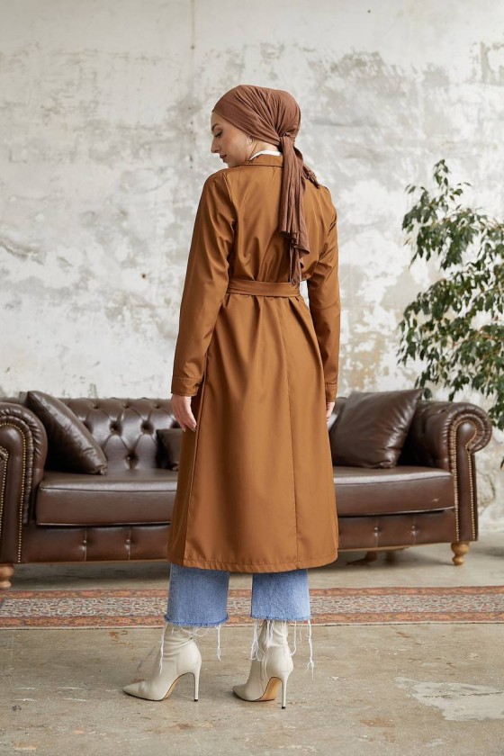 3000- Tesettür Trençkot Taba-F5 3000- Tesettür Trençkot Taba-F5