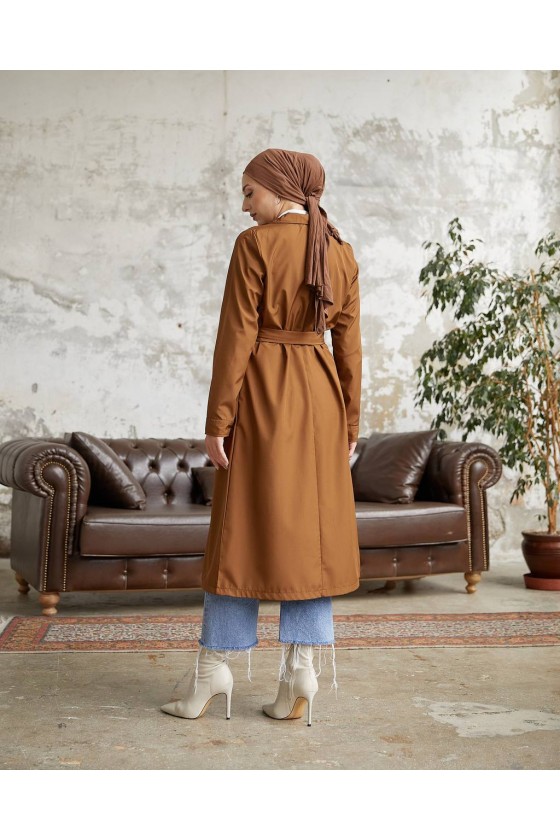 3000- Tesettür Trençkot Taba-F5 3000- Tesettür Trençkot Taba-F5