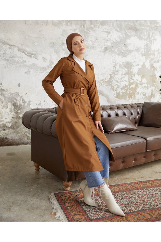 3000- Tesettür Trençkot Taba-F5 3000- Tesettür Trençkot Taba-F5