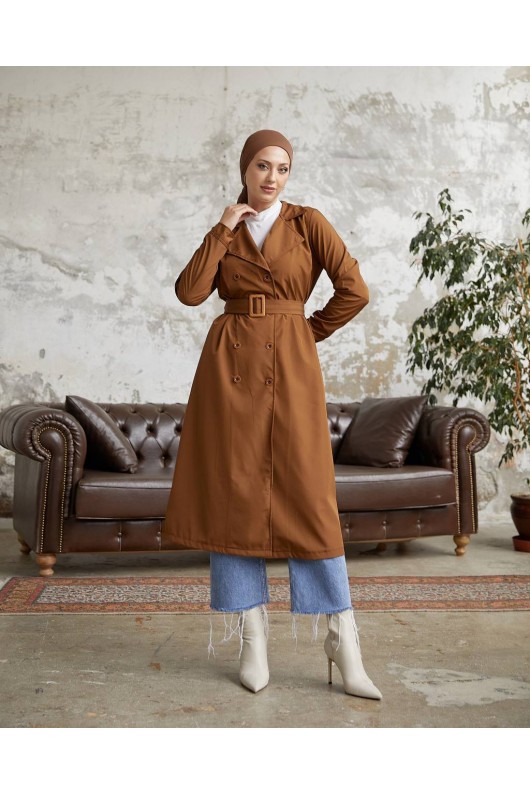 3000- Tesettür Trençkot Taba-F5 3000- Tesettür Trençkot Taba-F5