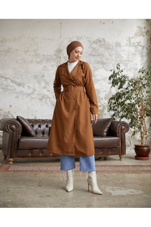 3000- Tesettür Trençkot Taba-F5 3000- Tesettür Trençkot Taba-F5