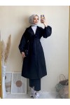 3017 - Tesettür Trençkot Si̇yah-G6