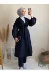 3017 - Tesettür Trençkot Si̇yah-G6