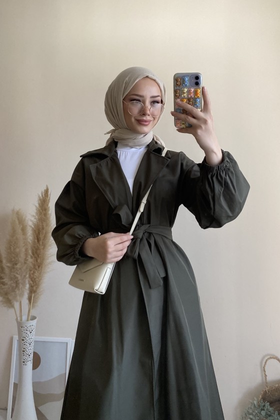 3017 - Tesettür Trençkot Haki̇-G6