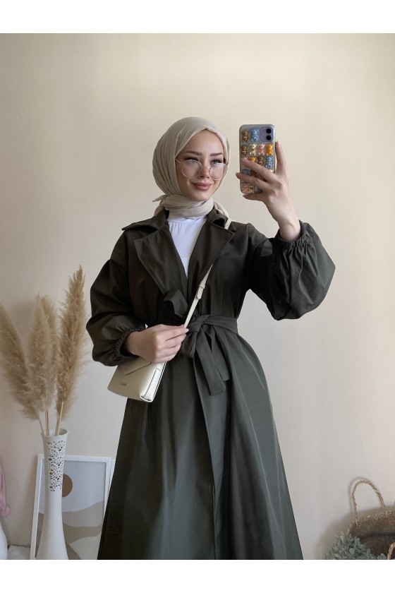 3017 - Tesettür Trençkot Haki̇-G6