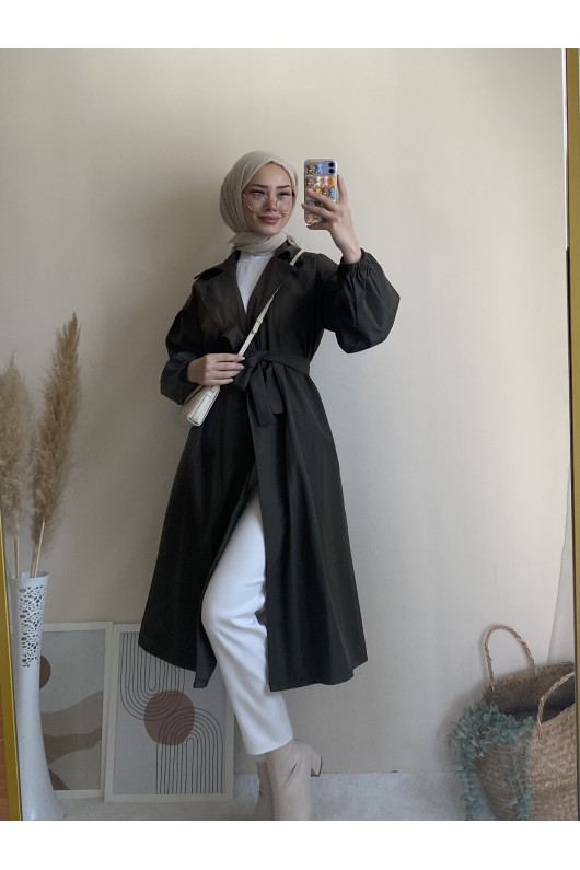 3017 - Tesettür Trençkot Haki̇-G6