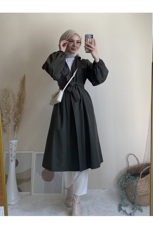 3017 - Tesettür Trençkot Haki̇-G6