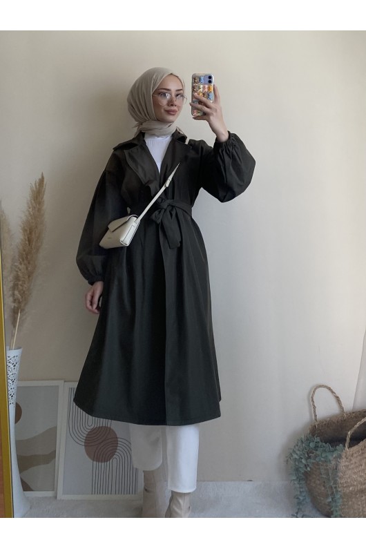 3017 - Tesettür Trençkot Haki̇-G6