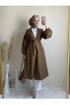 3017 - Tesettür Trençkot Kahverengi̇-G6 3017 - Tesettür Trençkot Kahverengi̇-G6