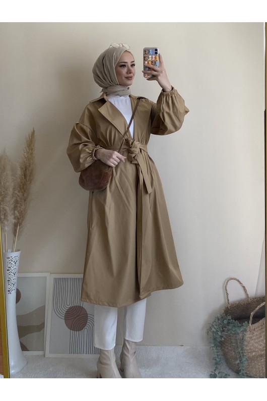 3017 - Tesettür Trençkot Camel-G6