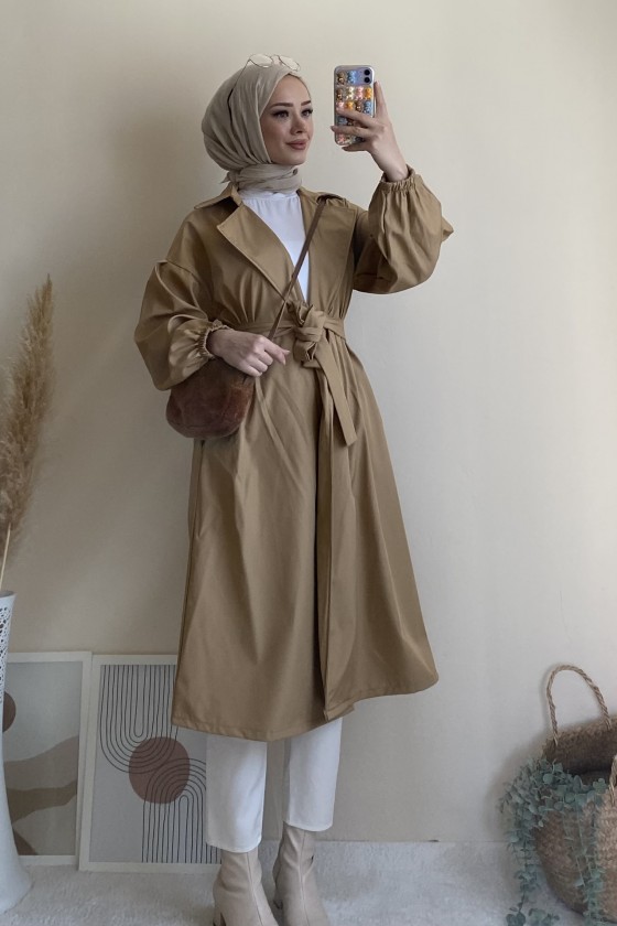 3017 - Tesettür Trençkot Camel-G6