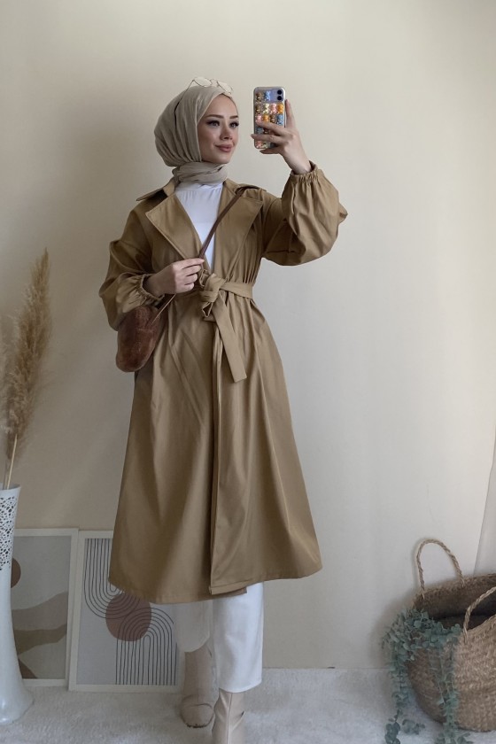 3017 - Tesettür Trençkot Camel-G6