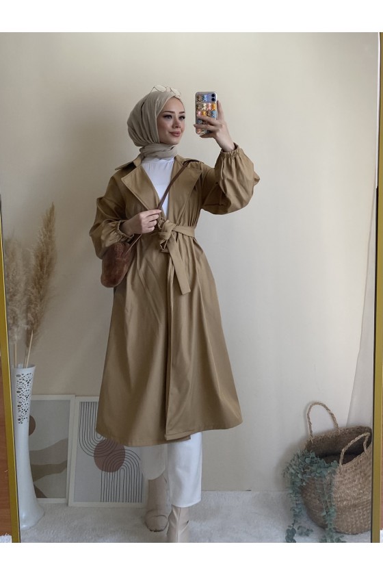 3017 - Tesettür Trençkot Camel-G6 3017 - Tesettür Trençkot Camel-G6